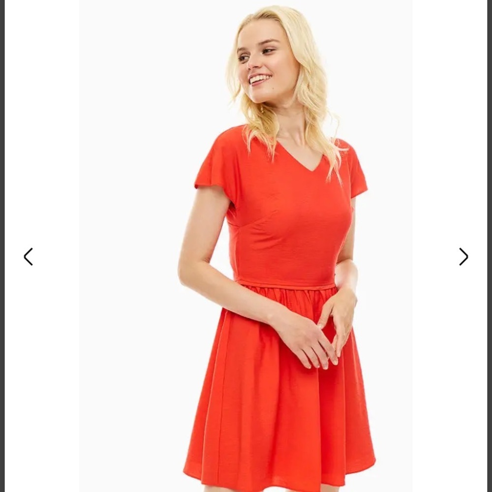 Armani Exchange cross back flare orange short sleeve dress